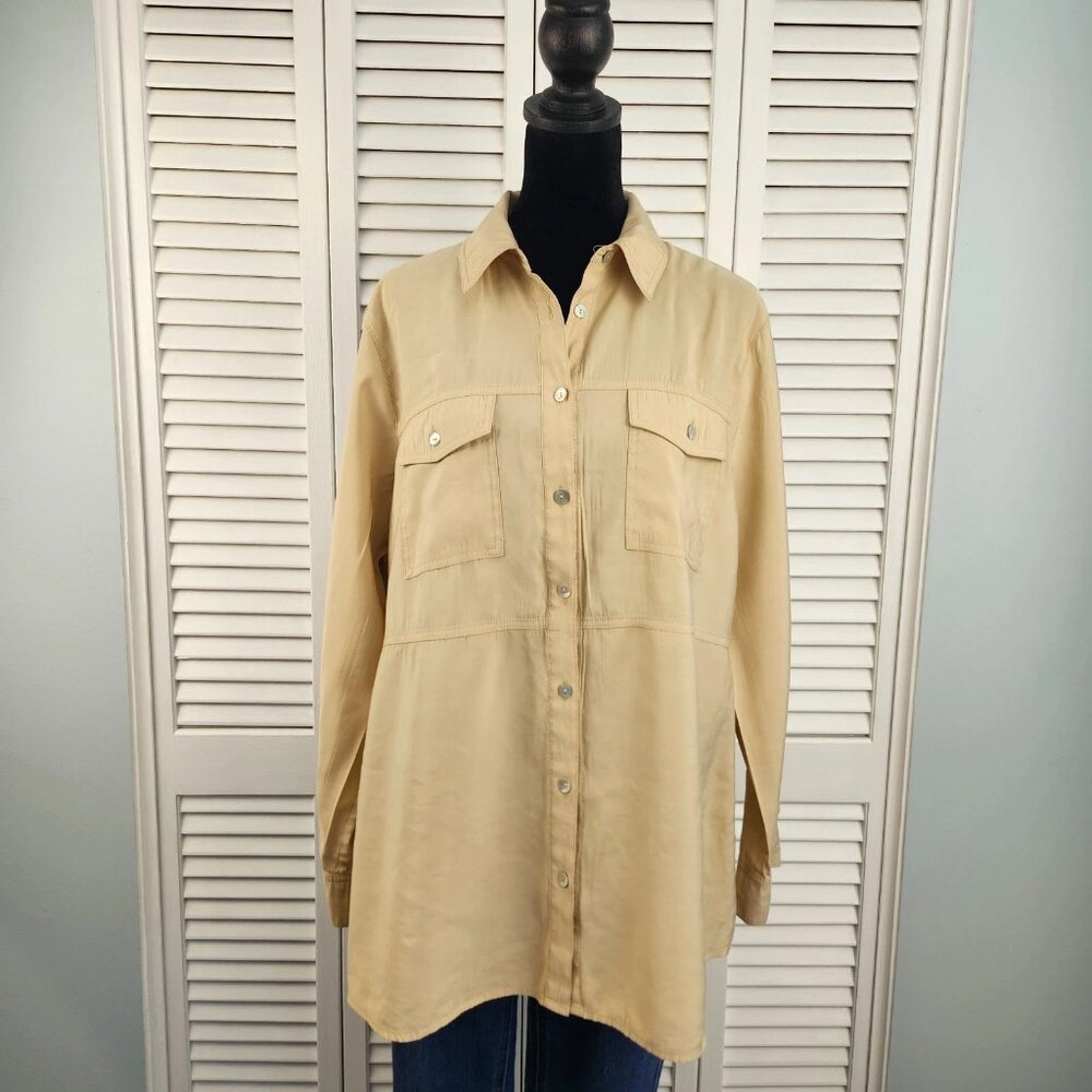 3/$20 Vincente Tan Button Front Top Medium Beige